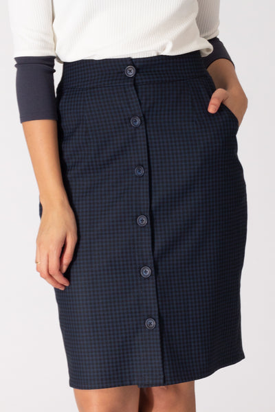Blue Houndstooth Button Down Skirt
