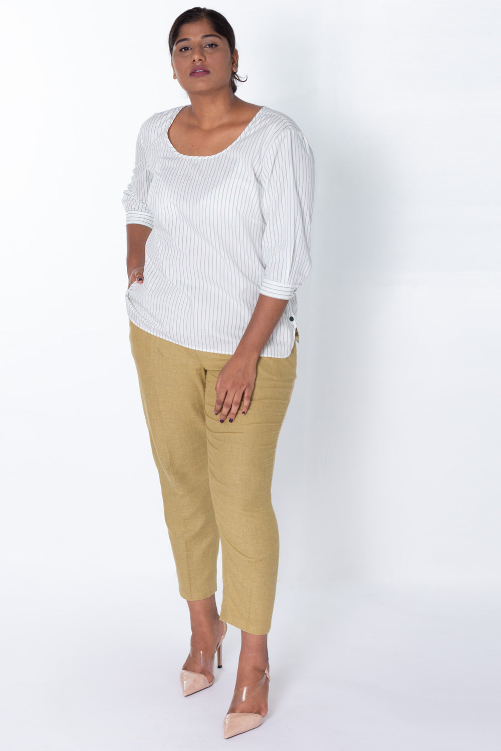 Venice Side Button Striped Cotton Top