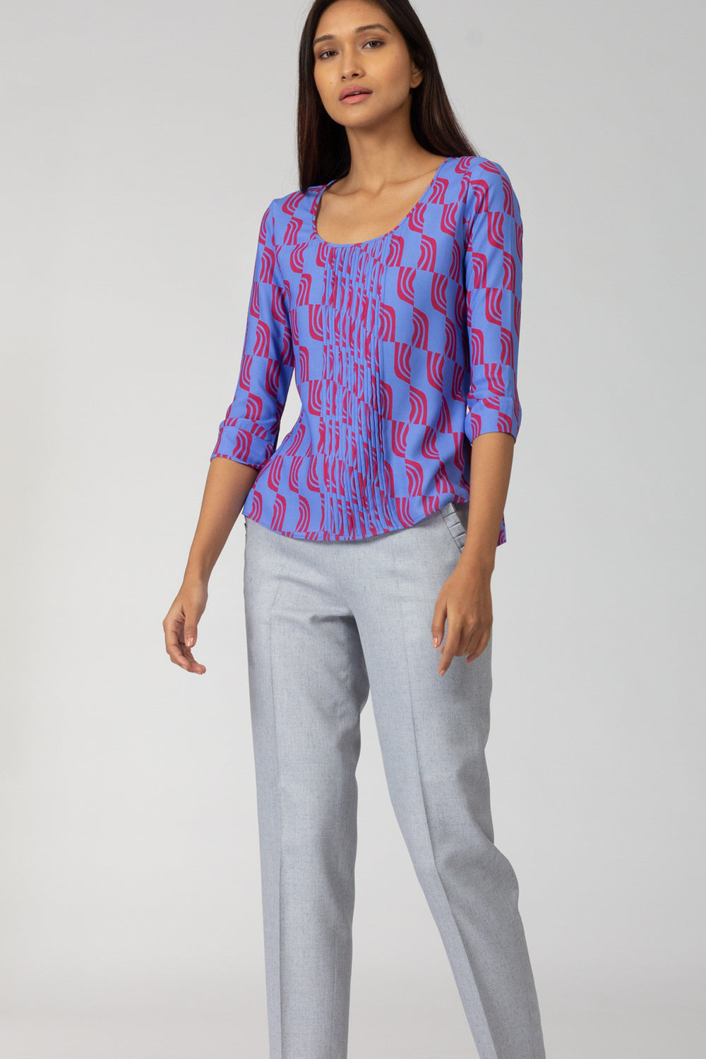 Accordion Tie Sleeve Printed Top