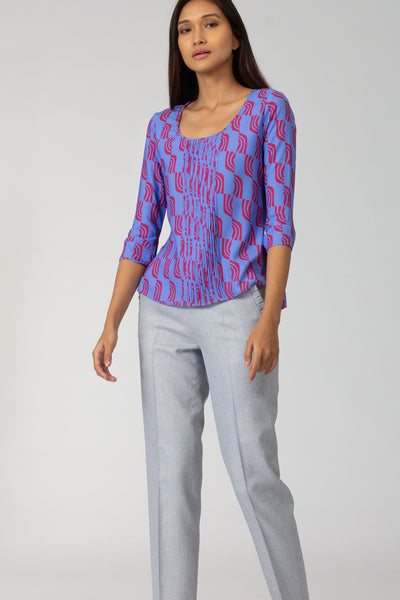 Accordion Tie Sleeve Printed Top