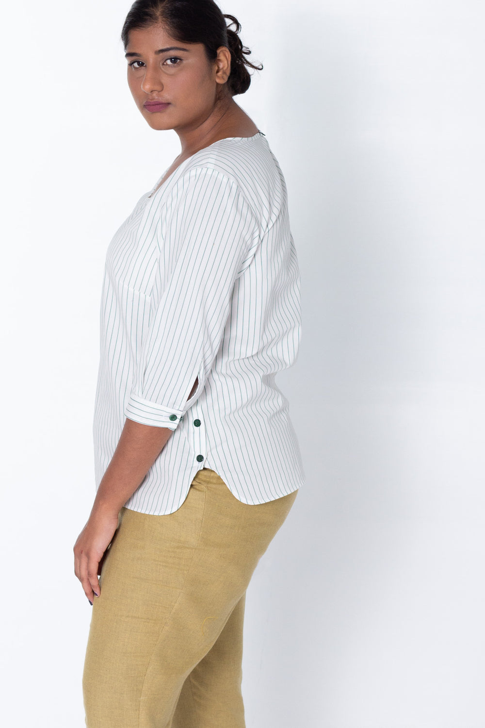 Venice Side Button Striped Cotton Top