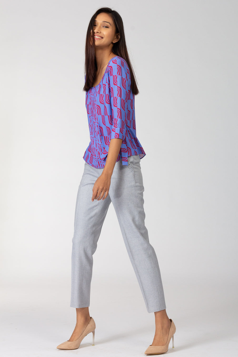 Accordion Tie Sleeve Printed Top
