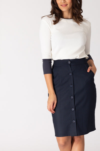 Blue Houndstooth Button Down Skirt