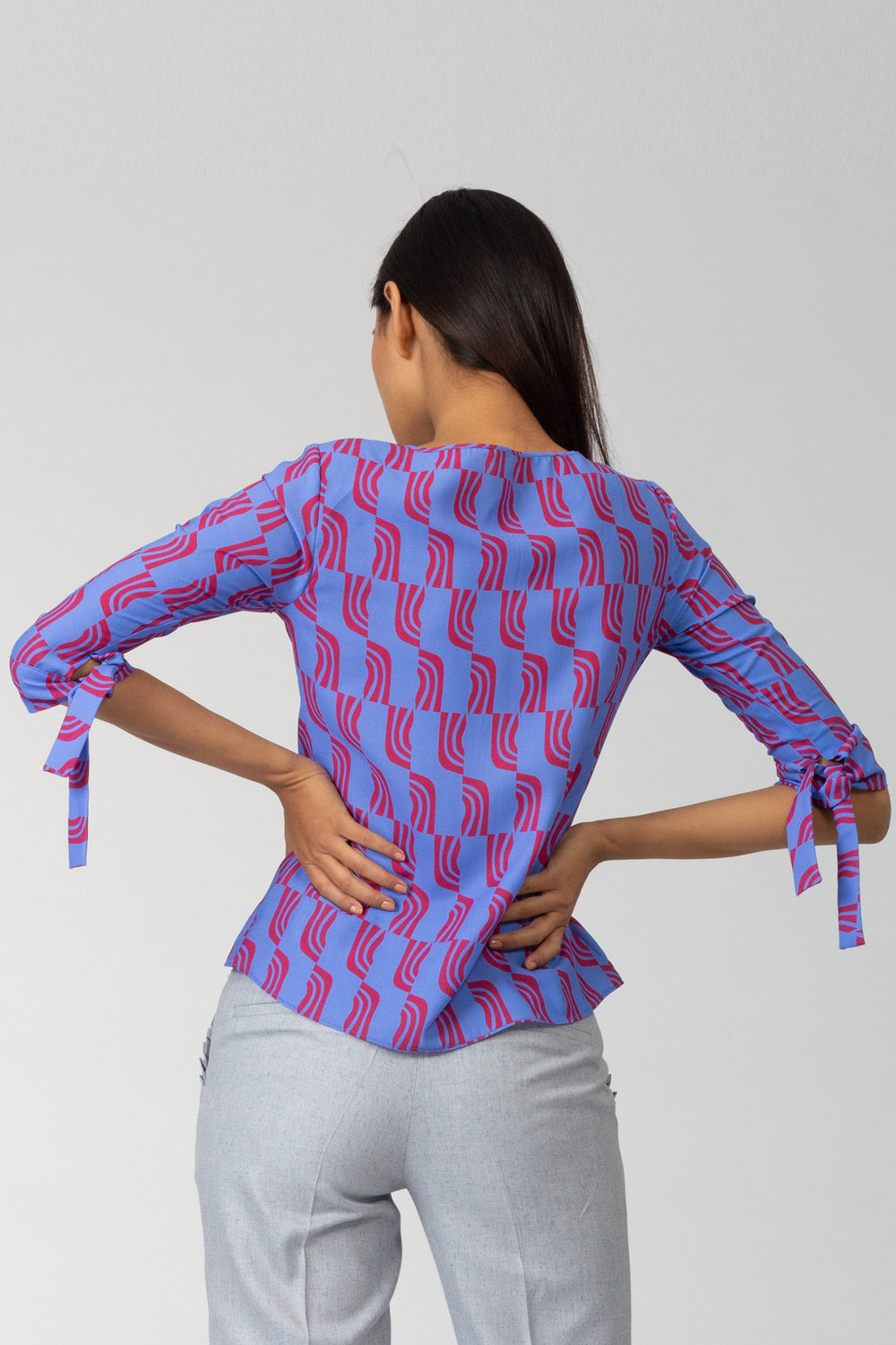 Accordion Tie Sleeve Printed Top