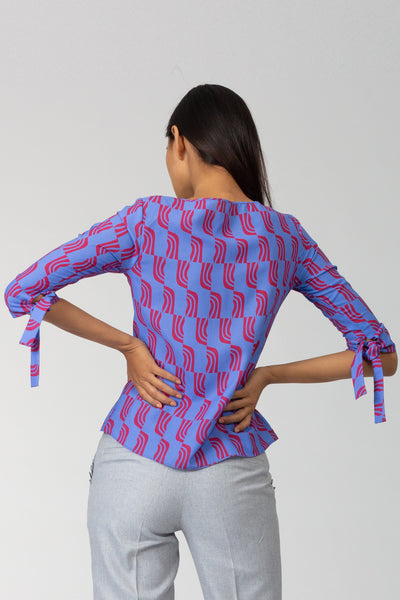 Accordion Tie Sleeve Printed Top