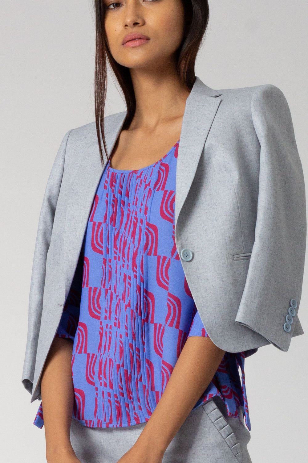 Accordion Tie Sleeve Printed Top