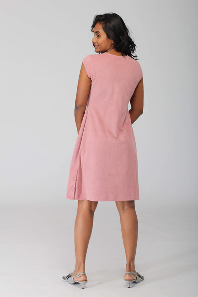 Carnation Pink A line Dress with patch pockets