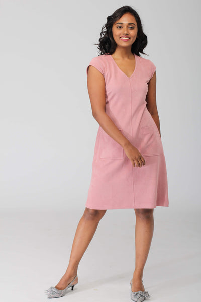 Carnation Pink A line Dress with patch pockets