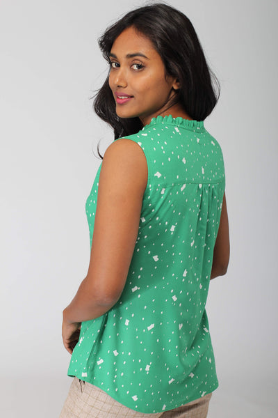 Green Snow Flowy Shirt with Ruffles