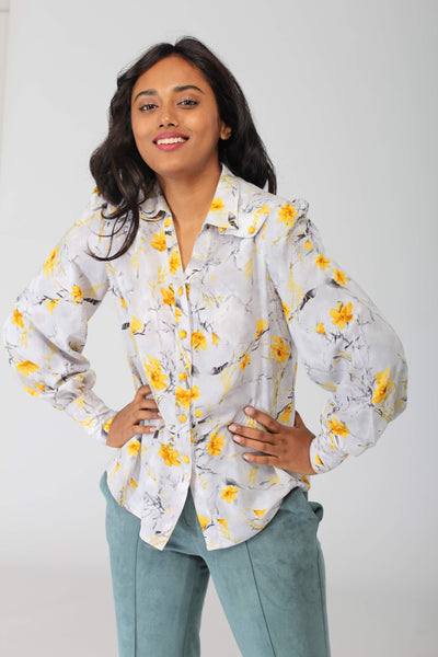 Maine Curved Collar Shirt with Blouson Sleeves