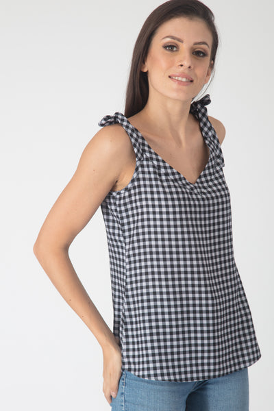 Gingham Tie-up Top
