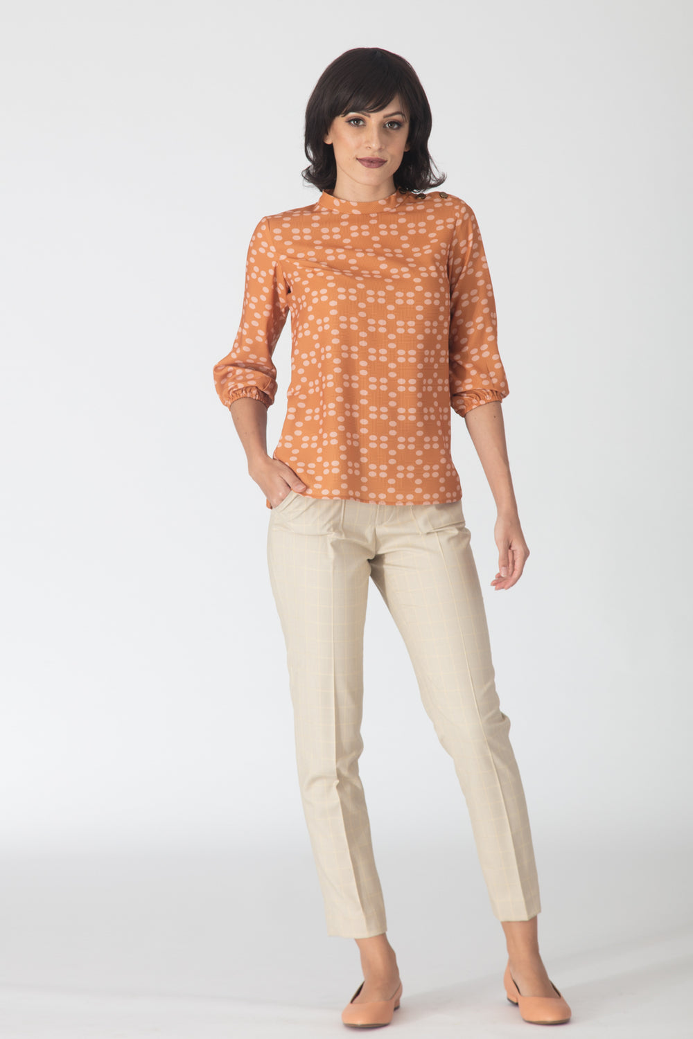 Cerise Buttoned Shoulder Top