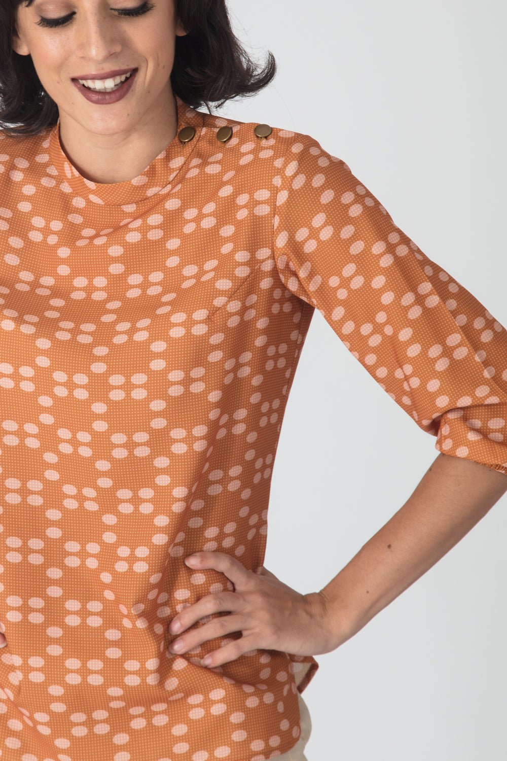 Cerise Buttoned Shoulder Top