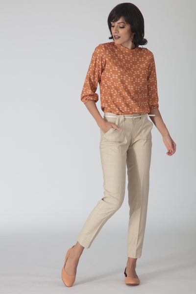 Beige Windowpane Trousers