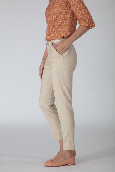 Beige Windowpane Trousers