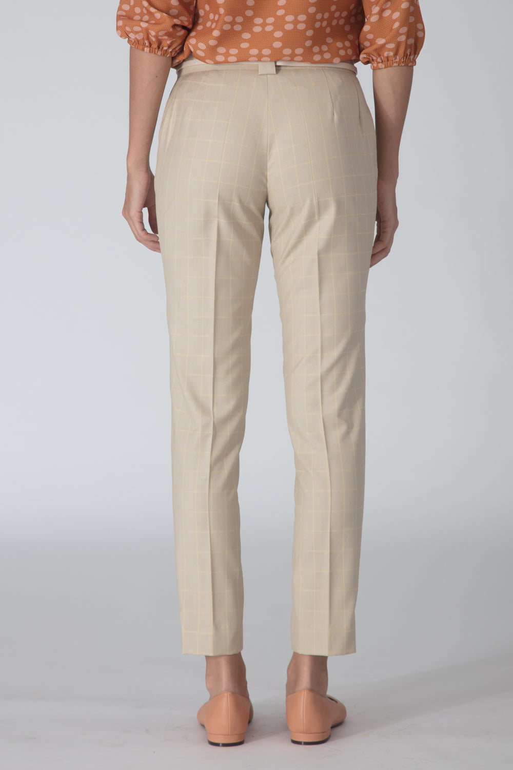 Beige Windowpane Trousers