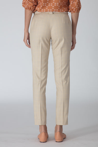 Beige Windowpane Trousers