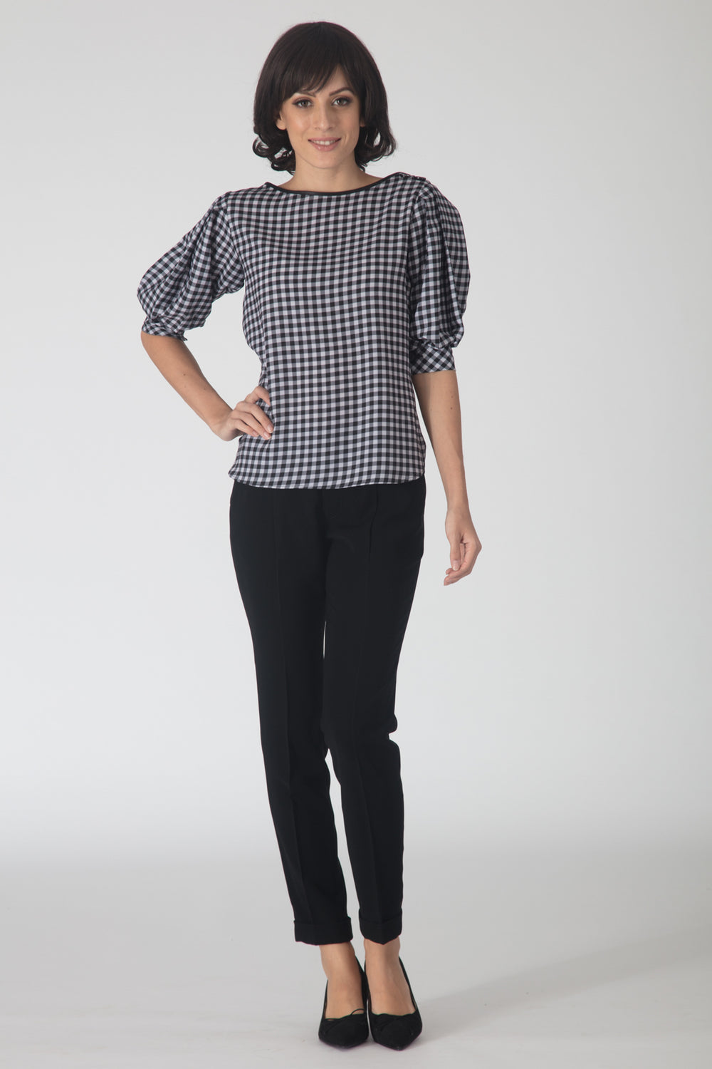 Gingham Shoulder-Button Top