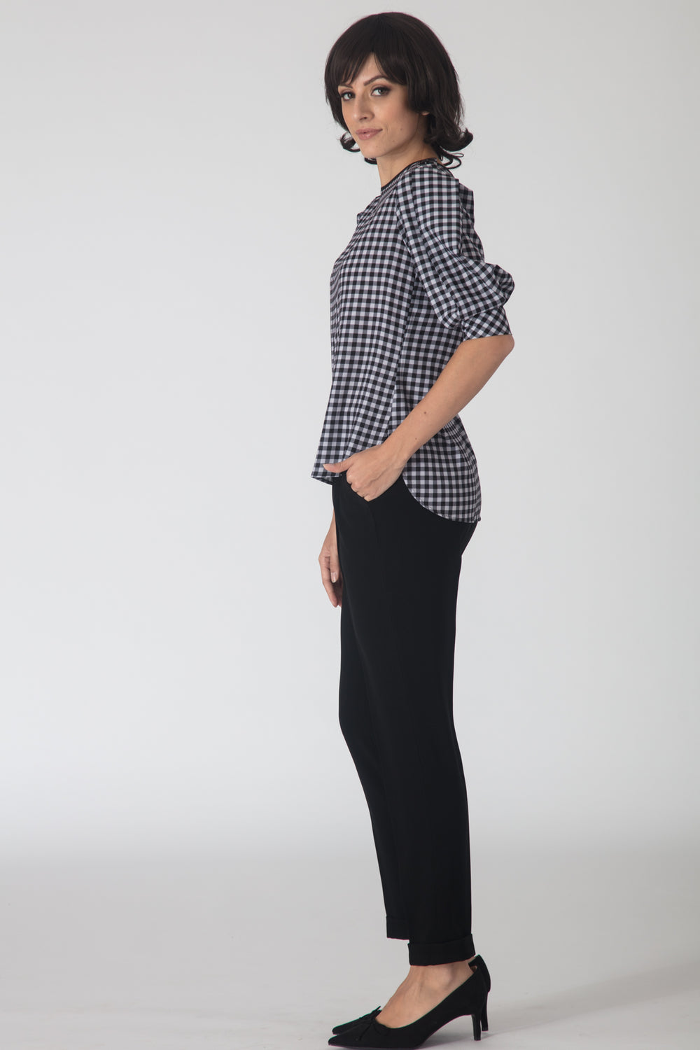 Gingham Shoulder-Button Top