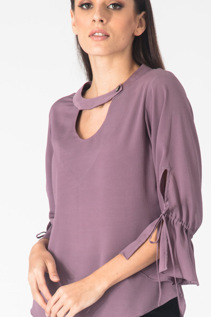 Lilac Slit Sleeves Blouse