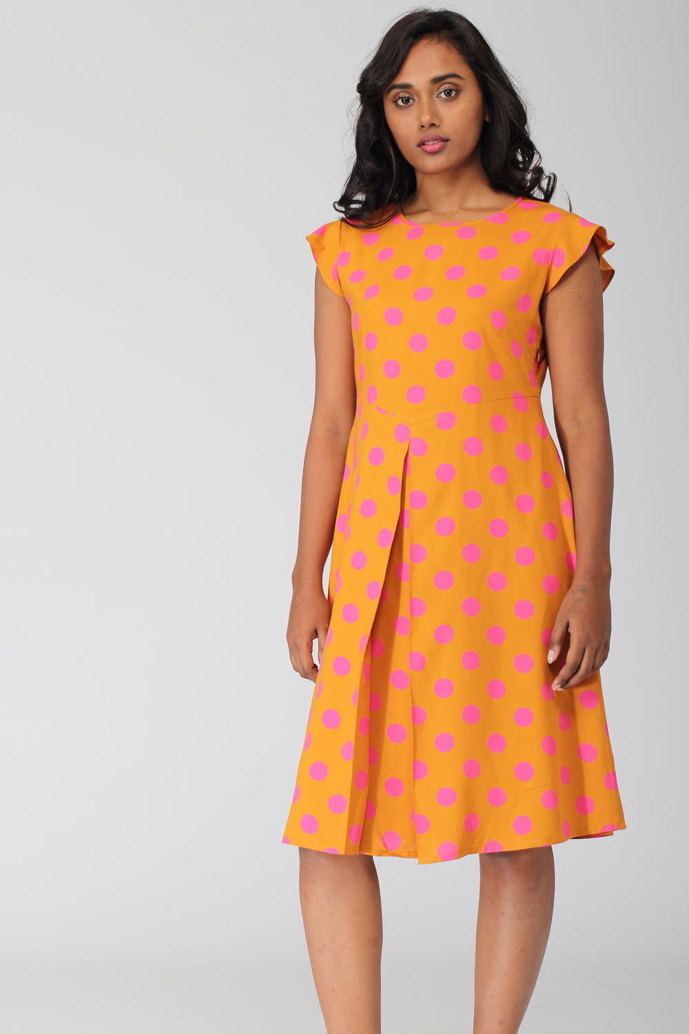 Costa Printed A Line Dress with Pleats