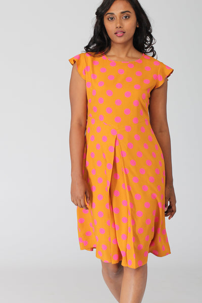 Costa Printed A Line Dress with Pleats