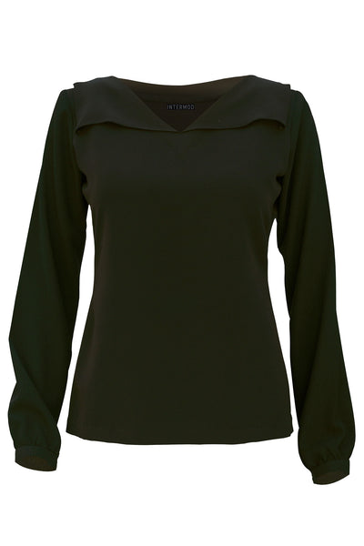 Black Trench Trim Blouse
