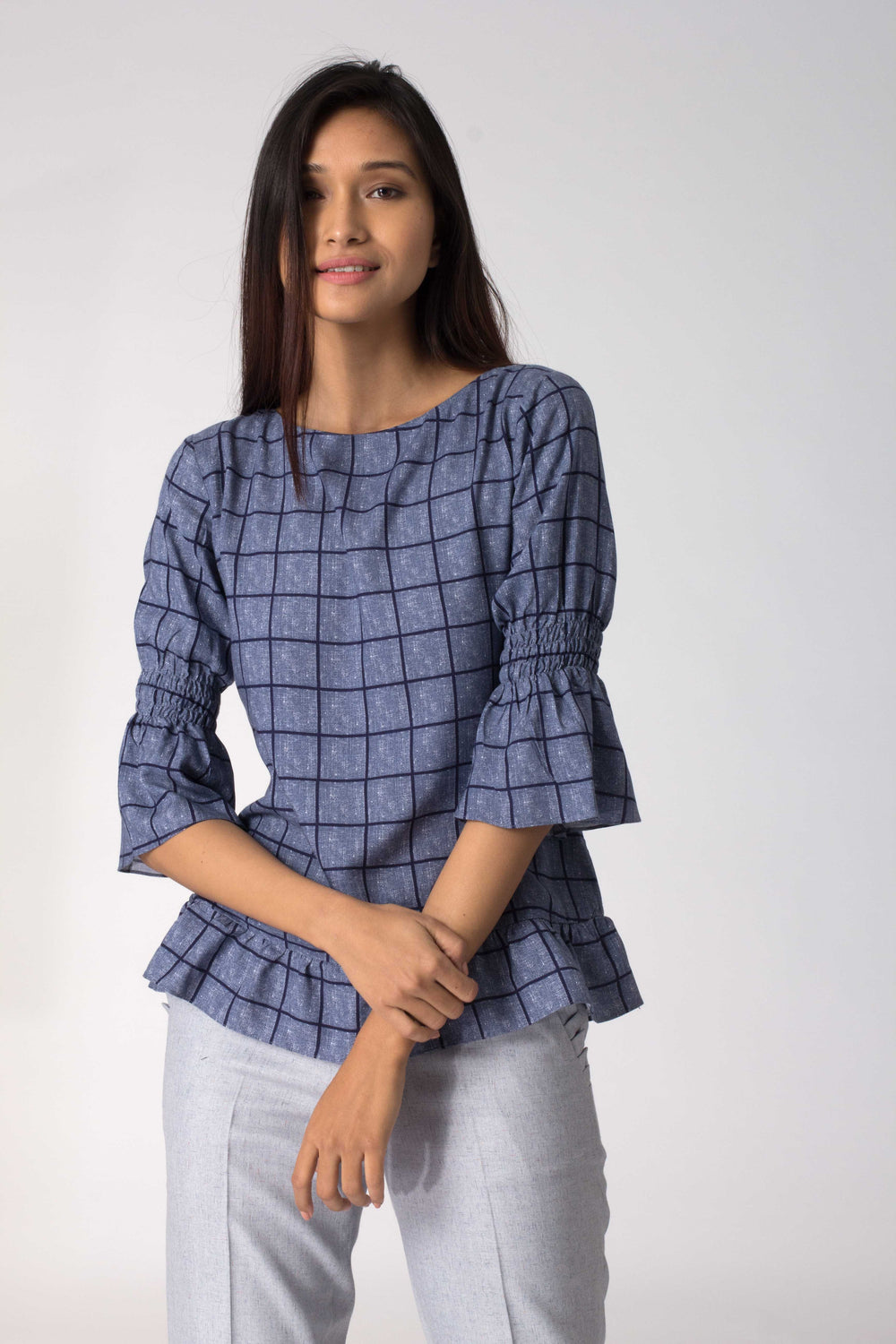 Calypso Cotton Top with Gathered Hemline