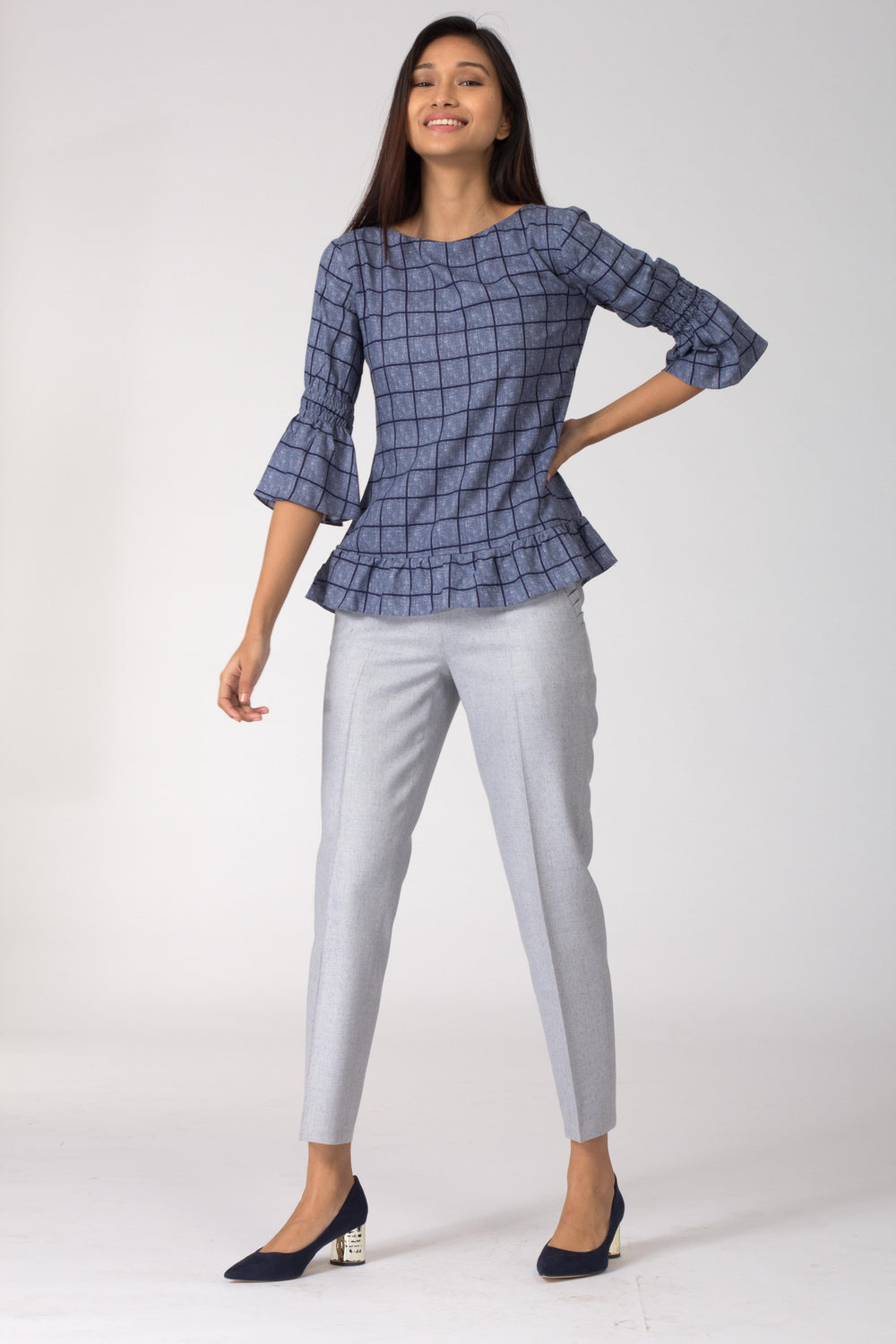 Calypso Cotton Top with Gathered Hemline