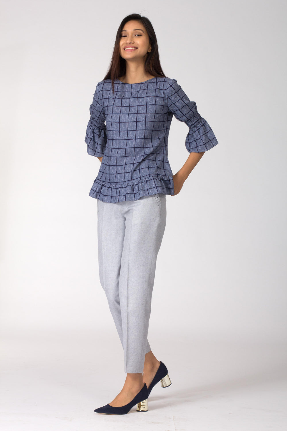 Calypso Cotton Top with Gathered Hemline
