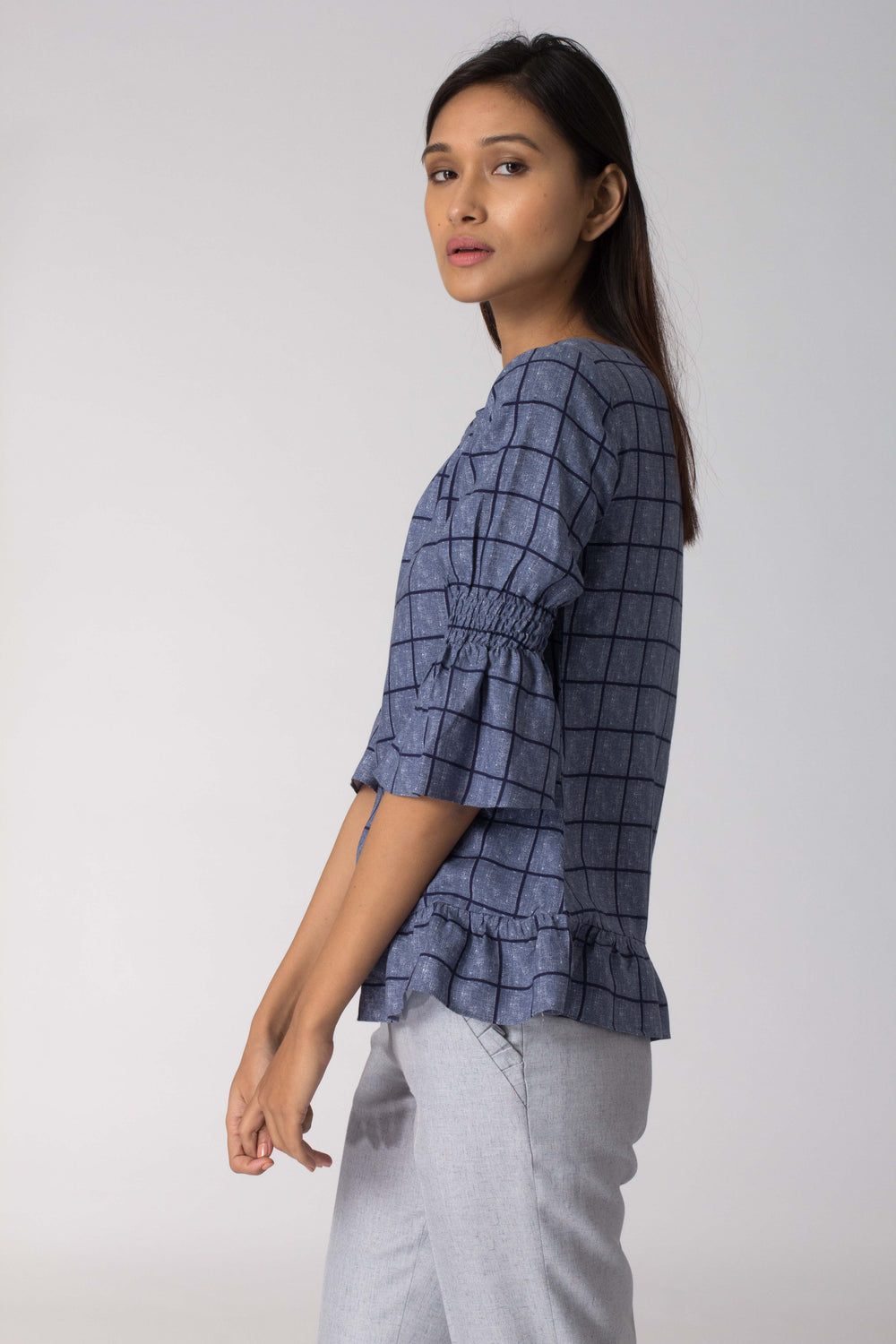 Calypso Cotton Top with Gathered Hemline