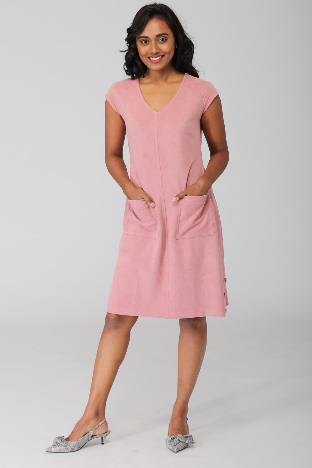 Carnation Pink A line Dress with patch pockets