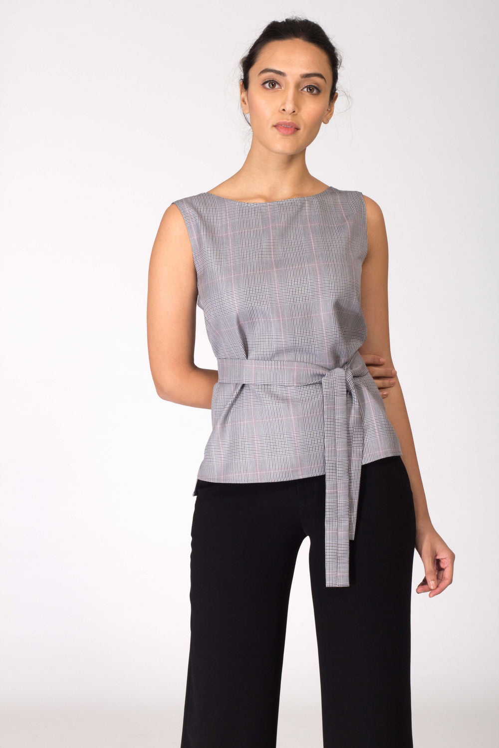 Monana Plaid Top with Removable Belt