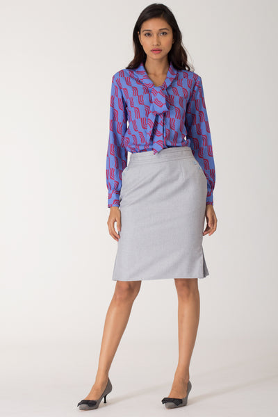 Stone Blue Kickpleat Skirt