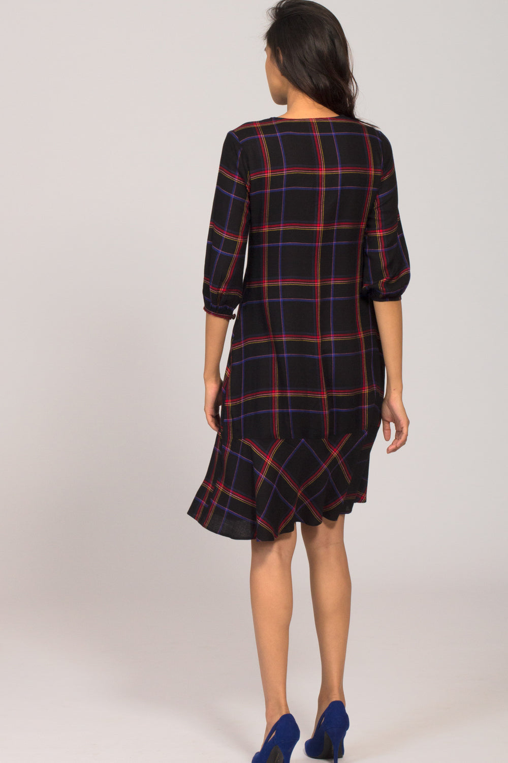 Black Check Paneled Dress
