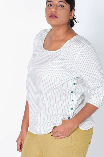 Venice Side Button Striped Cotton Top