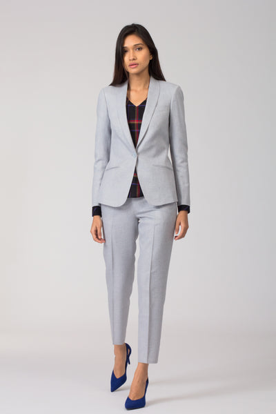 Stone Blue Trousers with Shawl Lapel Blazer