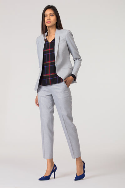 Stone Blue Trousers with Shawl Lapel Blazer