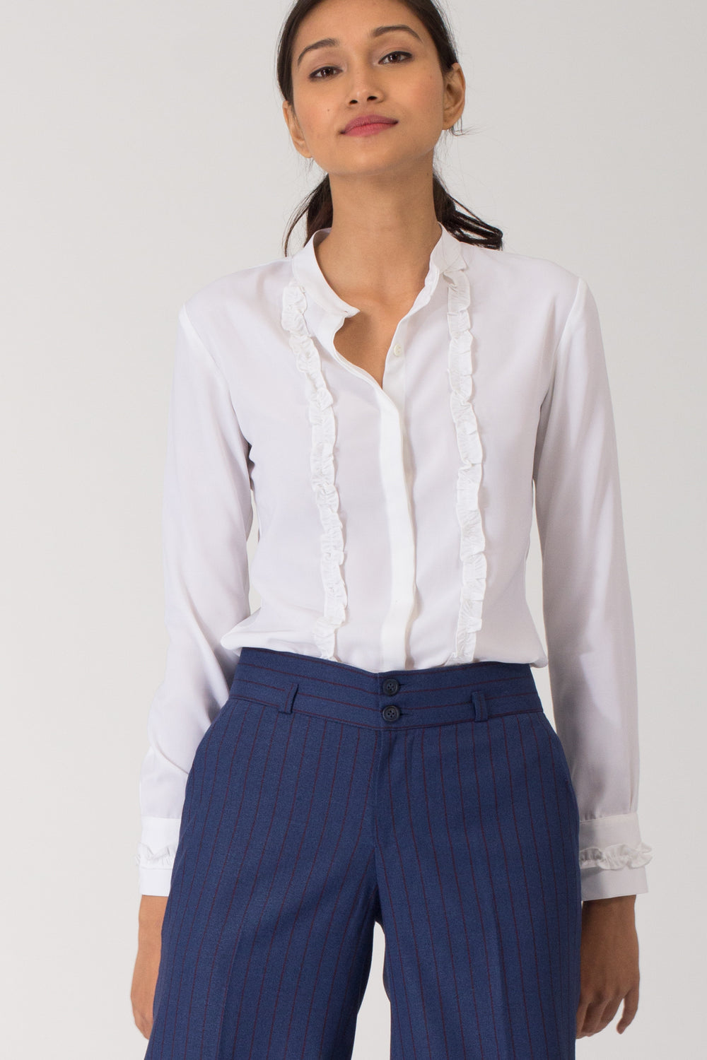 Moreno Ruffled Mandarin Collar Shirt