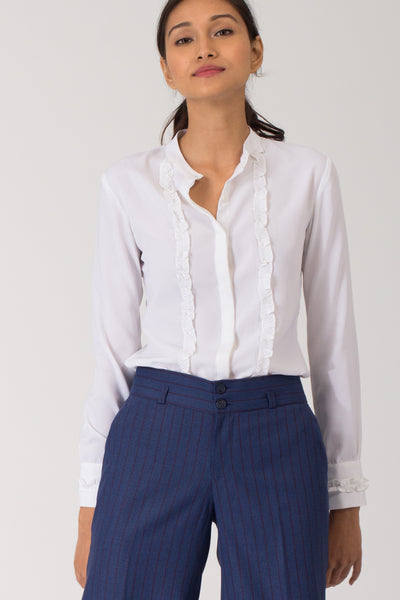 Moreno Ruffled Mandarin Collar Shirt