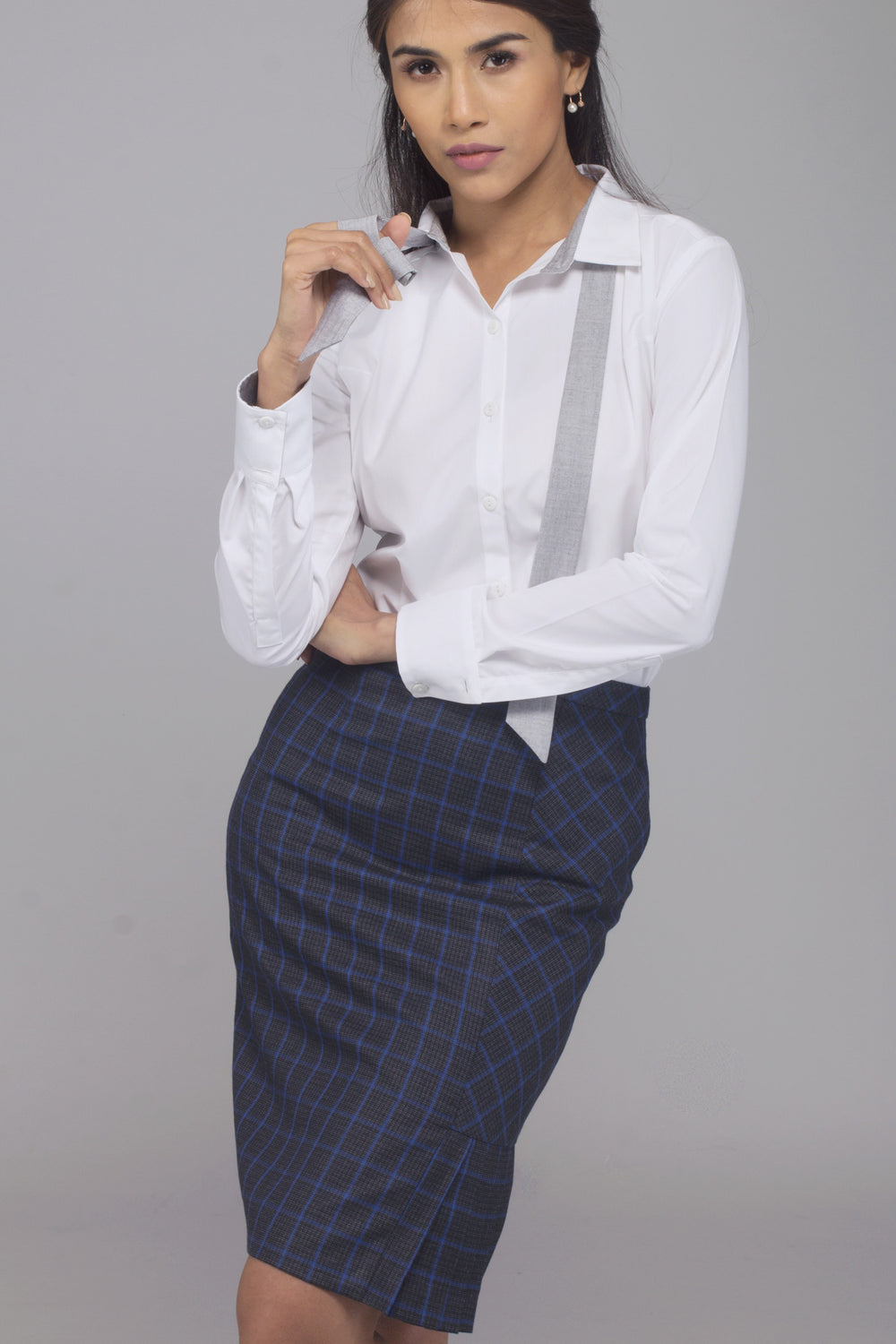 Windowpane Kickpleat Skirt